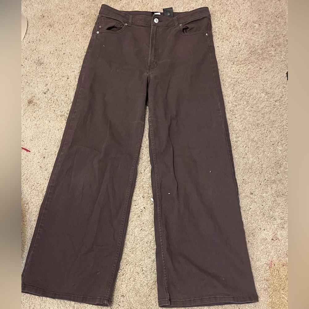 Brown H&M Twill Wide-leg Pants